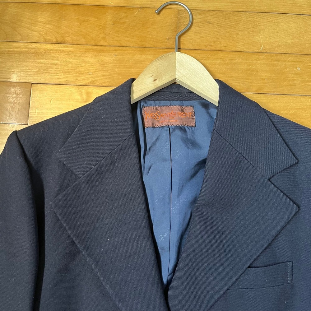 Vintage Yves Saint Laurent Navy Blue Blazer Gold YSL Monogram Buttons France - Picture 12 of 16